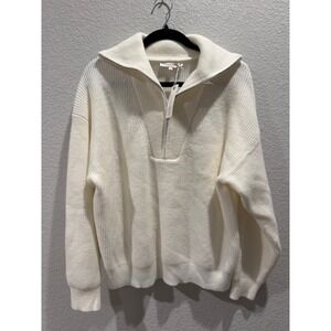 OLIVACEOUS Cream Ivory Ribbed Quarter Zip Sweater Pullover Size‎ M